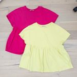 ZARA Womens Babydoll Tops Size M Pink Yellow 2 Piece Lot Short Sleeve Casual Photo 0