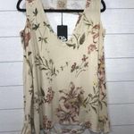 Chaser Tan Floral Cold Shoulder Cut Out Top Size Medium Photo 1