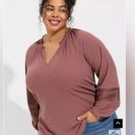 Torrid  Textured Jersey V-Neck Crochet Long Sleeve Top Rose Taupe 3X Boho Peasant Photo 1