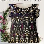 Loft  Black and Multicolor Patterned babydoll top NWT! S Photo 2