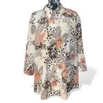 Allison Daley  3/4 Sleeve Leopard Floral Leaf Print Textured Button Down Blouse Photo 1