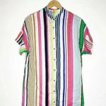 VILAGALLO Linen HARPER DRESS MULTI STRIPES Size Small Green Photo 6