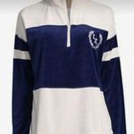 Flirtitude  Blue & Ivory Velvet ¼ Zip Mockneck Colorblock Pullover Size Small Photo 0