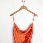ZARA  Orange Satin Draped Effect Mini Dress Size Large Ruched Cocktail Halloween Photo 3