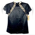 Nanette Lepore “Very Black” Satin & Lace Blouse NWT XS Black Shimmer Photo 1