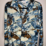 Misook  Jacket Womens Large Blue Brown Zip Front Abstract Textured Knit Print Photo 0