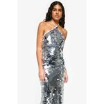 NWT Ilkyaz Ozel “The New Arrivals” Blanca Silver Sequin Halter Gown | Size S/38 Photo 6