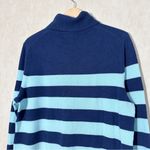 Lands' End Lands’ End 100% Cashmere Turtleneck Sweater in Deep Sea Navy/Aqua Stripe XLT Photo 5