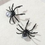 Gothic Black/Gray Spider Stud Earrings Faux‎ Pearl Accents Vintage Boho Style Black Photo 2