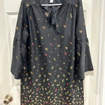 Old Navy  Rose Print Dress Shift Mini Tied Neck Bell Sleeve Satin size‎ Large Photo 0