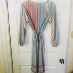 Vintage 1970s Pleated Accordion Disco Dress Sz Petite 12 Blue Photo 2