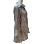 Boho Chic Blue & White Striped 100% Linen 3/4 Sleeve Button Down Shirt Size S Photo 3