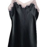 Vtg Satin Slip Dress Sz S Black‎ Pin Stripe Pink Lace Y2K Coquette Whimsigoth Black Photo 0
