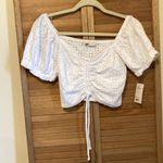 SO NWT Juniors Size Large  cinched front Puff Sleeve Crop top eyelet Photo 4