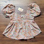 Entro Women’s Floral Puff Sleeve Boho Empire Waist Blouse Size Medium NWT Photo 1