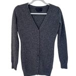 ZARA 100% Cashmere V-Neck Button Front Slim Fit Classic Cardigan Charcoal Gray Photo 0