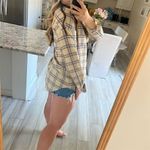 Nasty Gal Plaid Button-Down Shirt Beige Long Sleeve Women's Size 6 Casual Photo 3