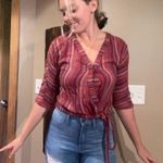 Girl Krazy Red Striped Linen Top Photo 3