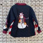 Vintage Americana appliqué snowman quilted jacket reversible w black red plaid Size M Photo 2