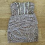 Lulus Lulu’s - Vivacious Lace Up Strapless Sparkly Mini Dress in Champagne Photo 0
