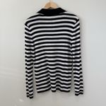 Talbots Size L Ribbed Knit Johnny Collar Pullover Mariner Stripe Top Black White Photo 6