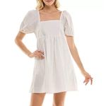 Draper James White Square Neck Puff Sleeve Smocked Babydoll Dress XL Photo 0