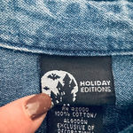 Holiday Editions Halloween Blue Denim Button Top 1X Pumpkin Black Cat Star Moon Photo 7