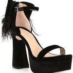 Antonio Melani Janie Black Velvet Rhinestone Bow Feather Heels Photo 0