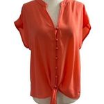 Pink Rose  Women Size Medium Tie Front Shirt Cap Sleeve Peach Casual (27-124P) Photo 0