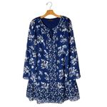 White House | Black Market WHBM Dress Women Large Blue Floral Print Tassel‎ Tie Neck Peasant Boho Mini Photo 2