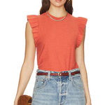 Nation Ltd Paulette Ruffle Sleeve T Shirt Pima Cotton Coral Casual Top Photo 0