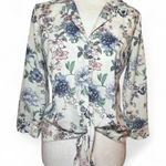 A Byer A. Byer Floral Tie-Front Blouse - Cream and Blue small Photo 0