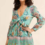 Raga Anthro  Botanic Enchantment Long Sleeve Mini Dress Green Metallic Floral M‎ Photo 0
