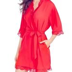 INC Red Lace Trim Robe & Chemise Set L Womens Intimates Sleepwear Polyester/Span Size L Photo 0