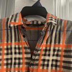 ZARA woman Orange Black Blue Plaid Button Down Shirt Work Career Retro Photo 1