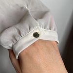 None V-Ruffled Neckline Long Puff Sleeve Ivory Pullover Blouse Photo 6