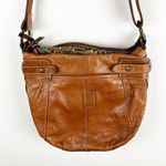 Fossil Brown Leather Stitched Adjustable Strap Paisley Lined Shoulder Bag Photo 6