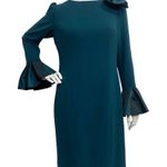 Terri Jon Rickie Freeman Maximalist Dark Green Dress Bell Sleeve Cocktail Size 12 Photo 2