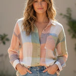 Billabong  Nubby Cotton Blouse M 23.5” P2P Pastel Multi EUC Photo 0