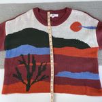 Steve Madden Madden NYC Red Orange Green Sunset Western Boho Cropped Crewneck Sweater Sz L Photo 8