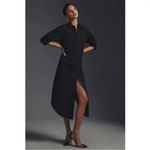 Anthropologie Maeve The Soren Long Sleeve Shirt Dress Black Midi Collared XS Photo 5