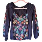 Soft Surroundings  Blue Floral Embroidered Boho Blouse Womens XS Casual Shirt Photo 0