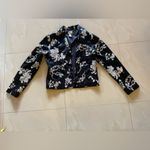 Chico's  Black Silk Blazer with White Stitched flowers size 0 open Photo 11