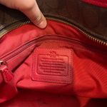 Coach Signature Zip Top Tote Shoulder Handbag F34603 Red Brown Leather Trim Bag Photo 9