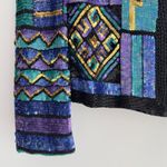 Laurence Kazar Vintage Lawrence Kazar Silk Sequin Jacket XL Disco Glam Maximalist Block Art NYE Photo 2