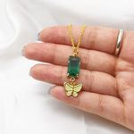 Butterfly and Green Emerald Stone Necklace Gold Photo 3