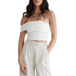 RE ONA Athena Off the Shoulder Crop Top Size XL White Photo 4