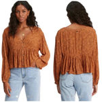 Billabong Easy Street Long Sleeve Blouse Button Front Leopard Print Size Medium Photo 2