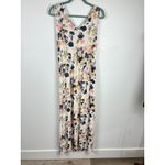 Lucky Brand  Floral Maxi Dress V Neck Drawstring Waist Cream Navy Pink Size Large Photo 15