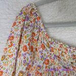 New! Heatherly floral print‎ long sleeve smocked tie front top, size M Orange Size M Photo 10
